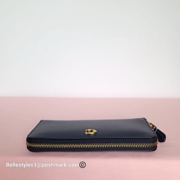 COACH Slim Accordion Smooth Leather Wallet with Back Slip Pocket- Dark Navy⭐ - Picture 10 of 16